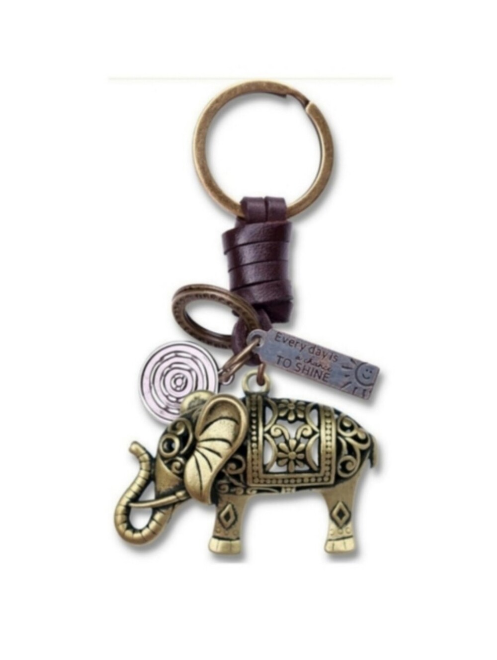 3D Bronze & Leather Elephant Keychain